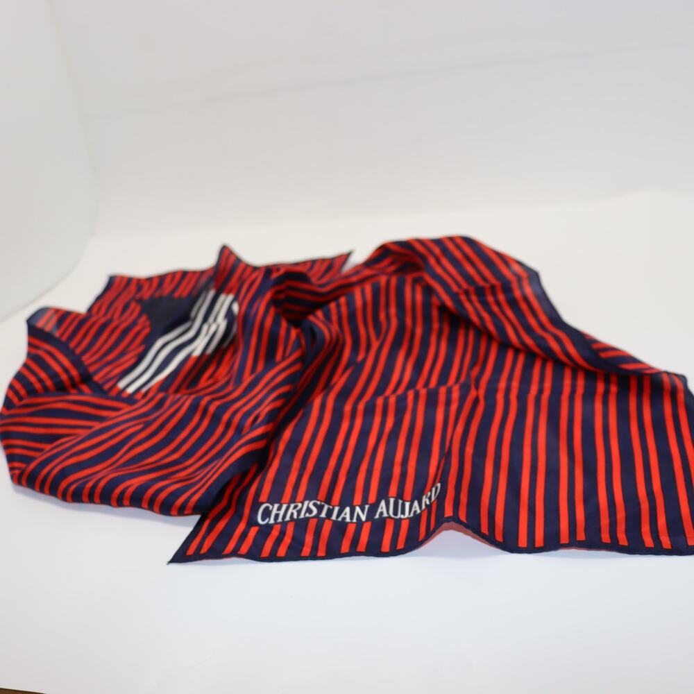 Christian Aujard Red‎ Navy Striped Long Scarf Designer Neck Wrap